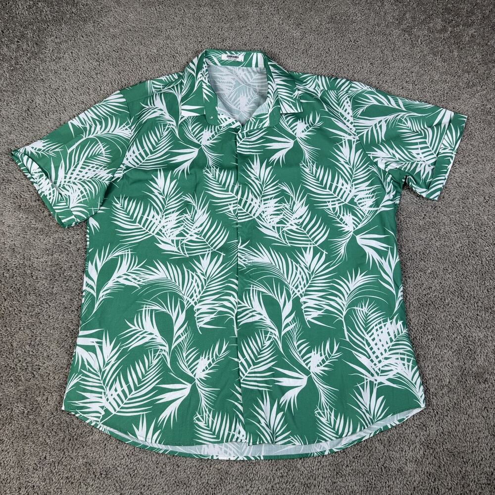 Coofandy Shirt Mens XL Green Floral Hawaiian Button-Up Short Sleeve Relaxed Fit